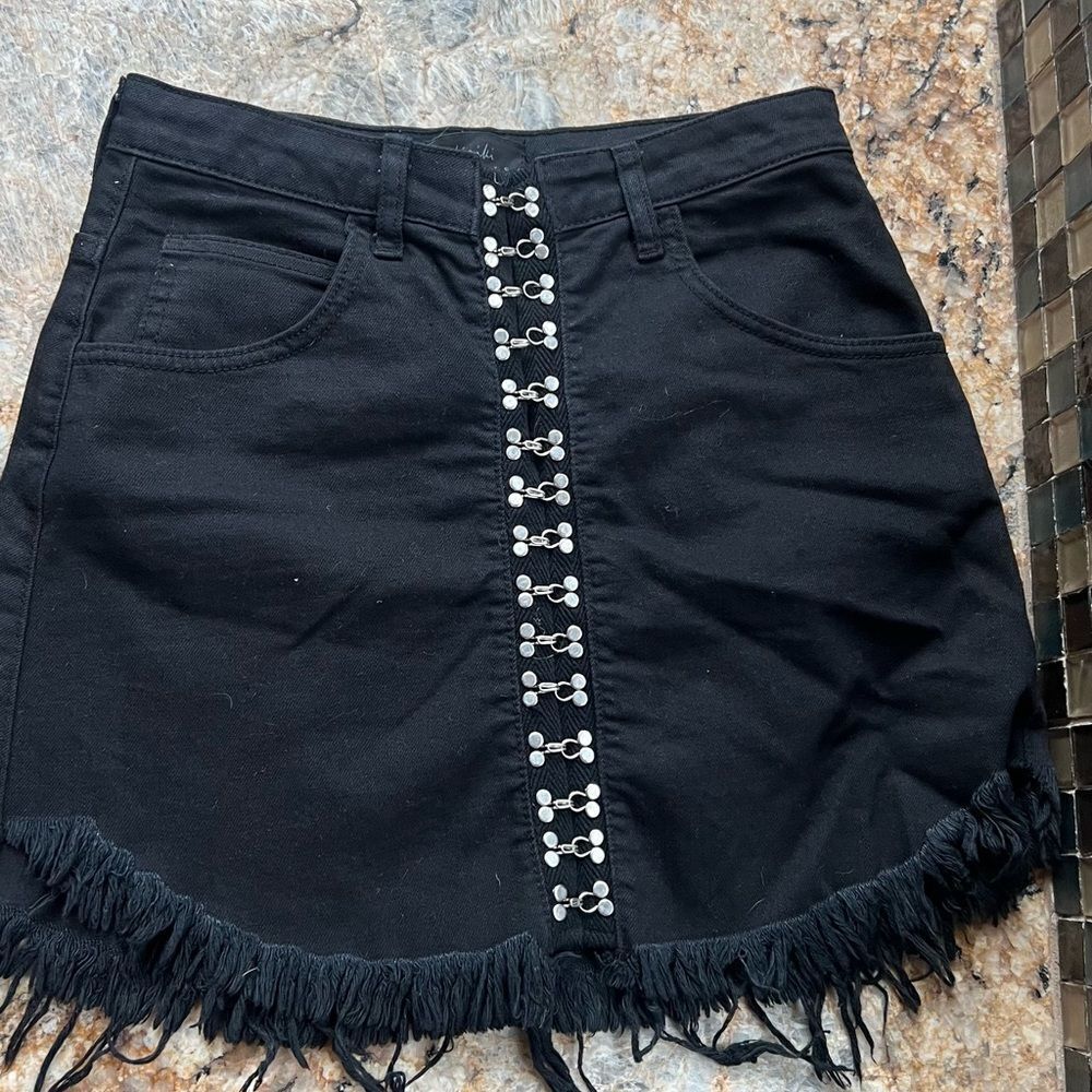 Kikiboheme Black Embellished A-Line Mini Skirt